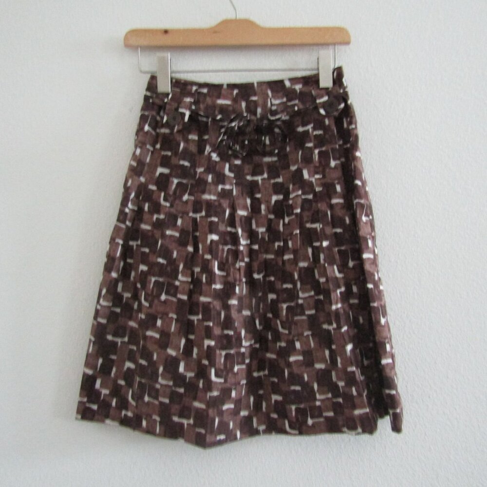 Gerald Darel Printed Skirt 36 Brown Pleated Academia Preppy Feminine Romantic